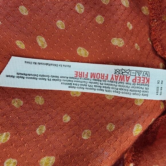 Intimately Free People orange bell sleeve bodysuit blouse lace bottom size M - Picture 7 of 8